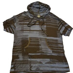 Soma Men's Large Blue Black Striped‎ Short Sleeve Stretch Hoodie with Pocket